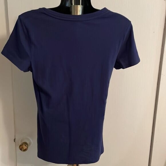 NWT Small Universal Threads navy blue v-neck short sleeve flared hem stretch top - Picture 2 of 2